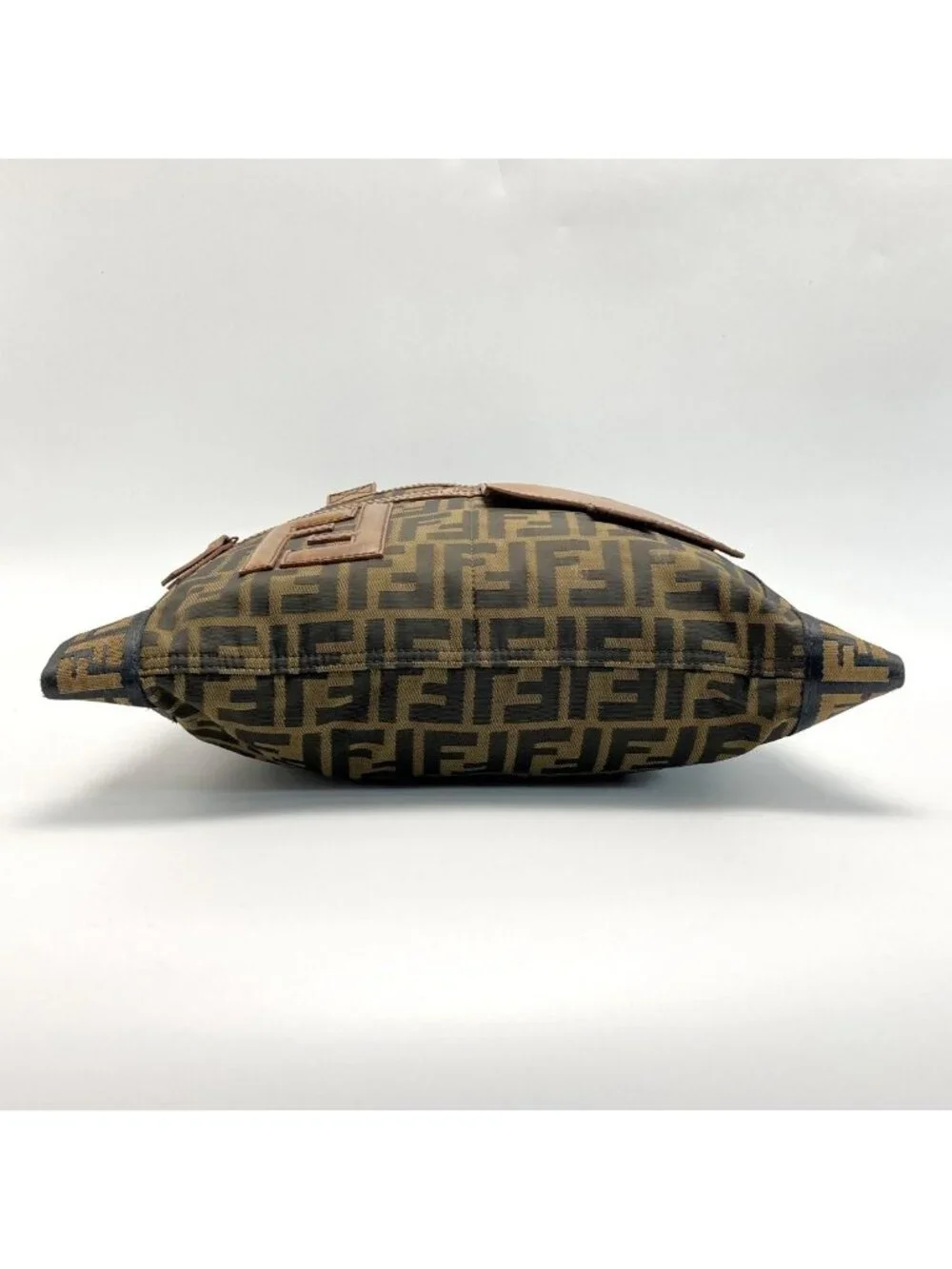 Fendi Zucca Pattern Shoulder Bag Brown Canvas Leather